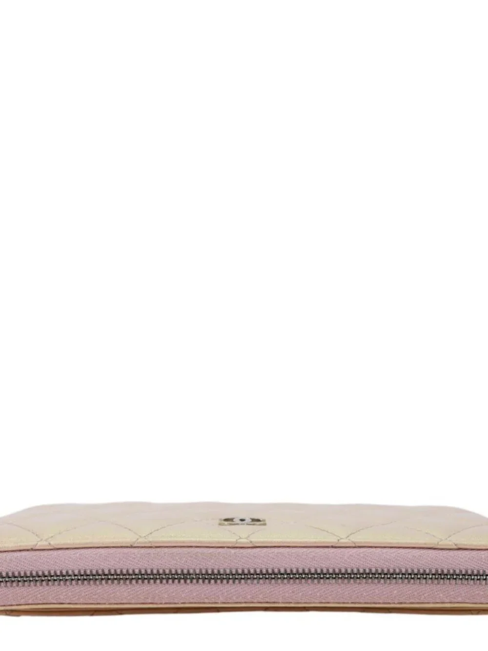 Chanel  Gusset Iridescent Leather Zip Around Wallet Pink